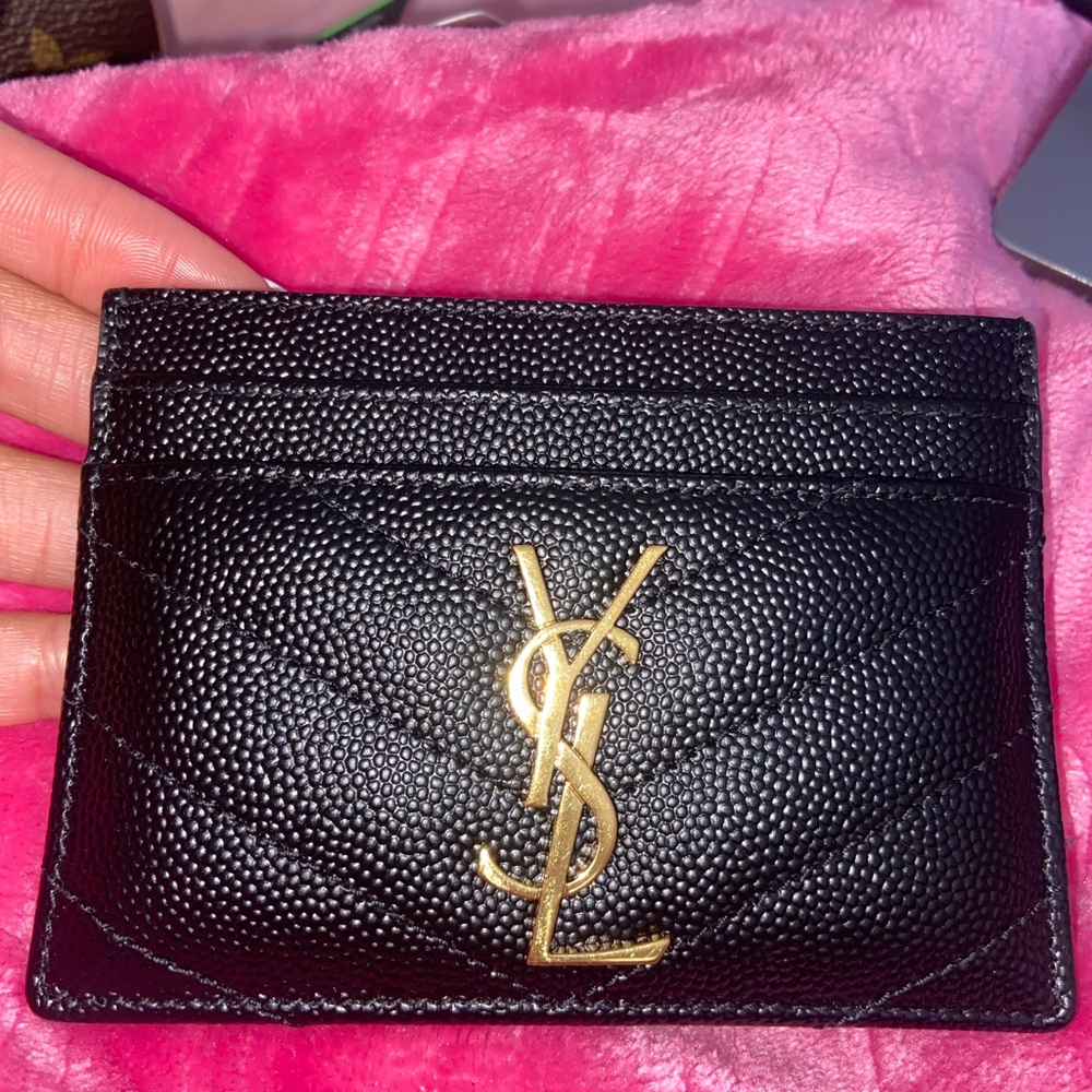 YSL Black Card Holder with Gold Logo